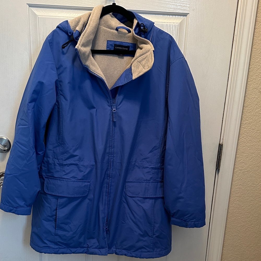 Lands' End Women's Blue Trench Coat with Cream Lining Size L (14-16)